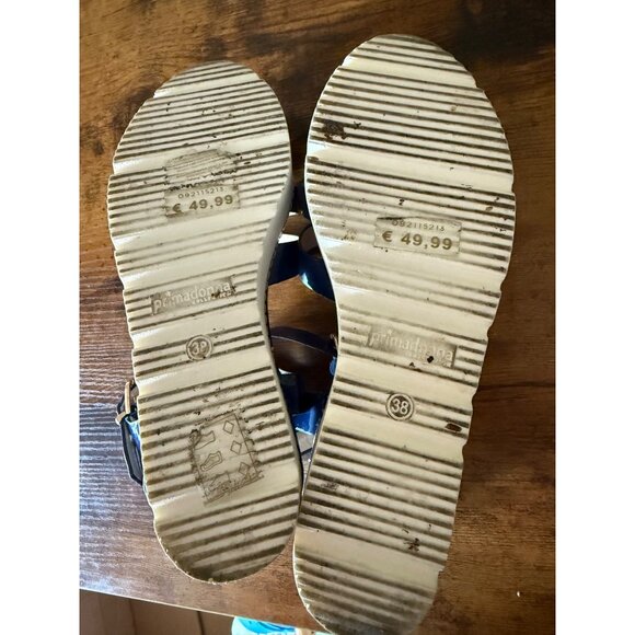 Blue Patent Leather Platform Sandals With Adjustable Strap & White Sole Size 7.5 - Picture 6 of 10